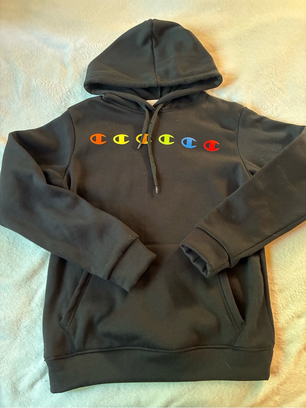 Champion Women’s Black Hoodie Rainbow Logo Size Medium